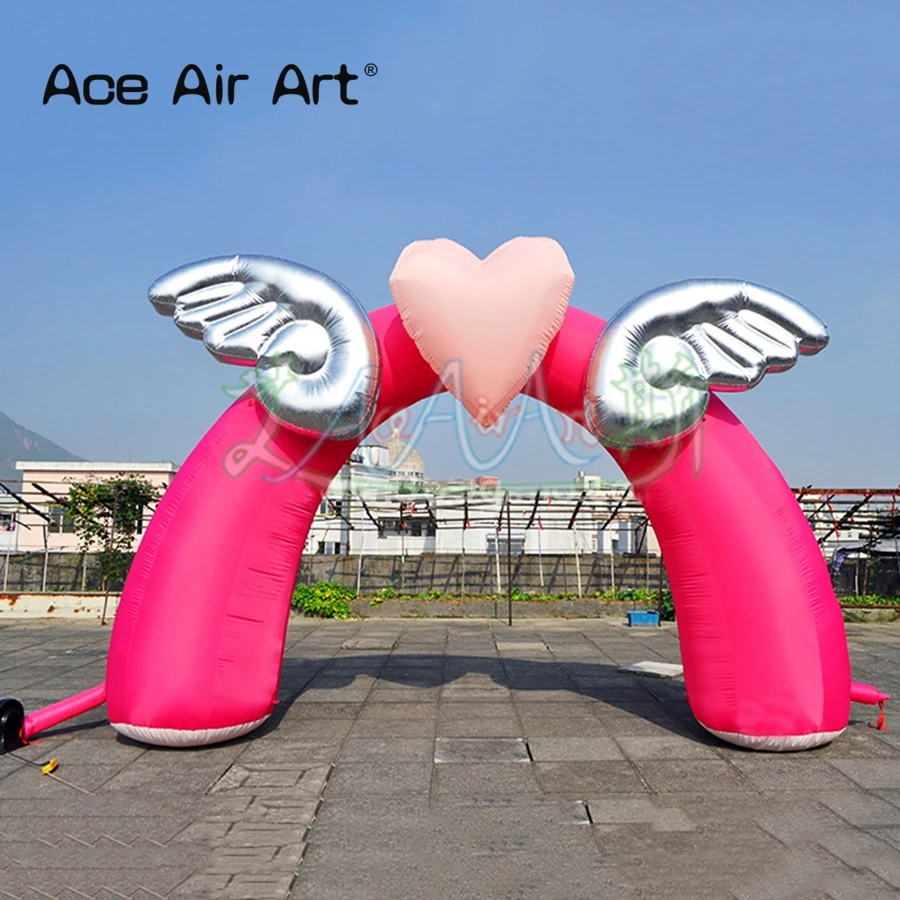 Elegant Pink Inflatable Archway With Heart And Wings For Valentine's Day/Advertising/Party Decoration Made By Ace Air Art