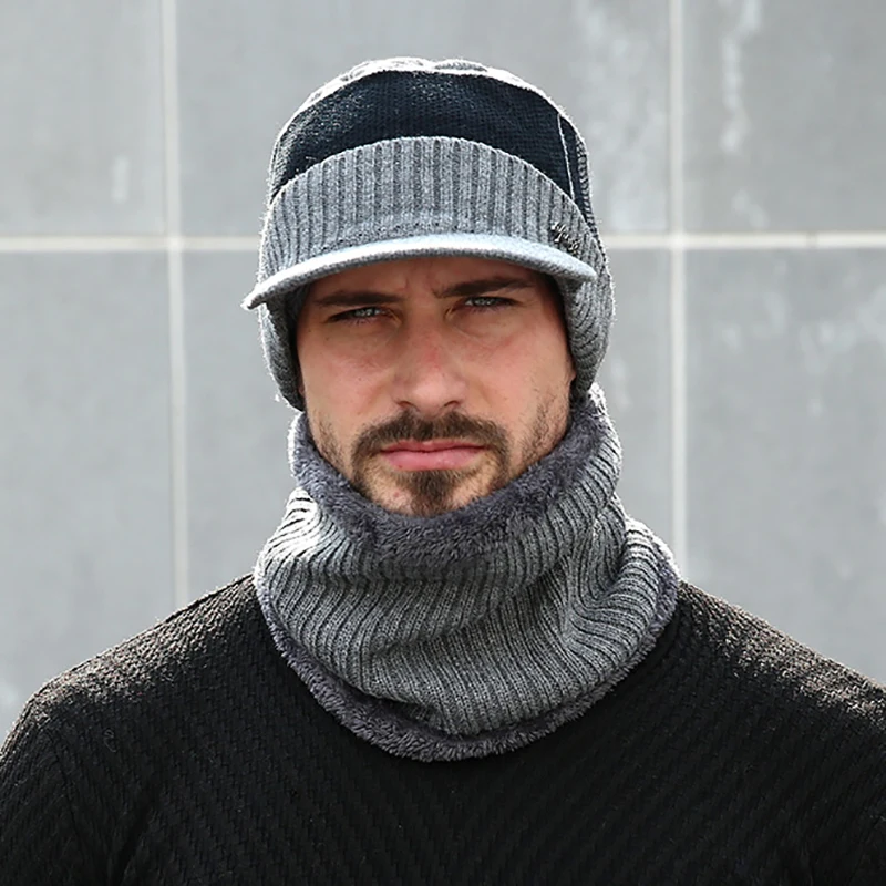 Men Winter Knitted Hat Outdoor Cycling Ear Protection Warmth Peaked Cap Casual Fashion Sunhat Bomber Hats 56-61CM