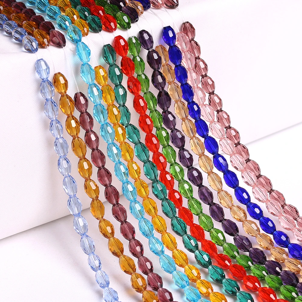 Glass Rice Beads Oval 4x6mm 6x8mm 8x11mm Crystal Faceted Loose Olive Beads For DIY Making Bracelet Wholesale In Bulk