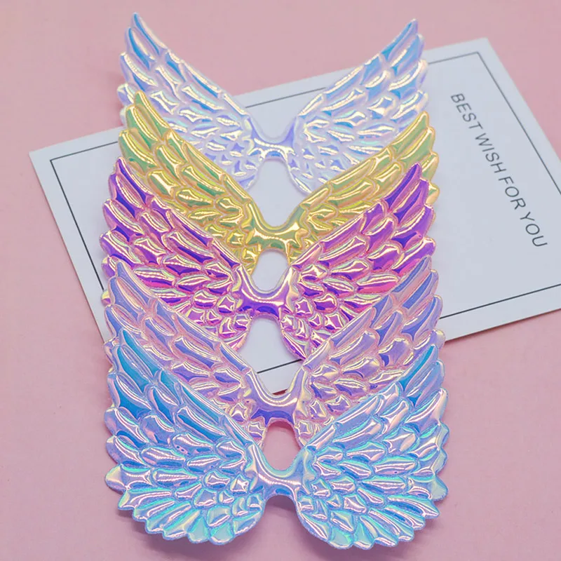 20Pcs 6.5*9.5cm Big PU Holographic Angel wing Padded Appliques for Baby headwear Decor crafts handmade Hairpin accessories