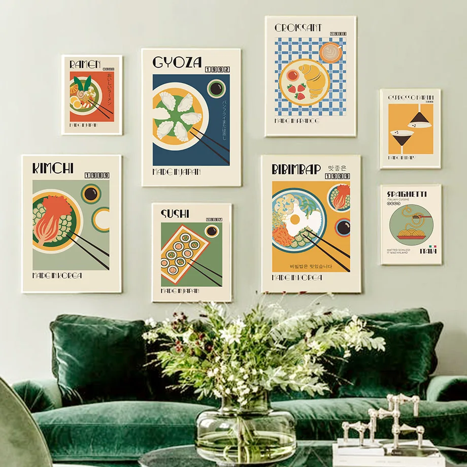 Kitchen Food Pasta Sushi Dumplings Bread Wall Art Canvas Painting Nordic Posters And Prints Wall Pictures For Living Room Decor