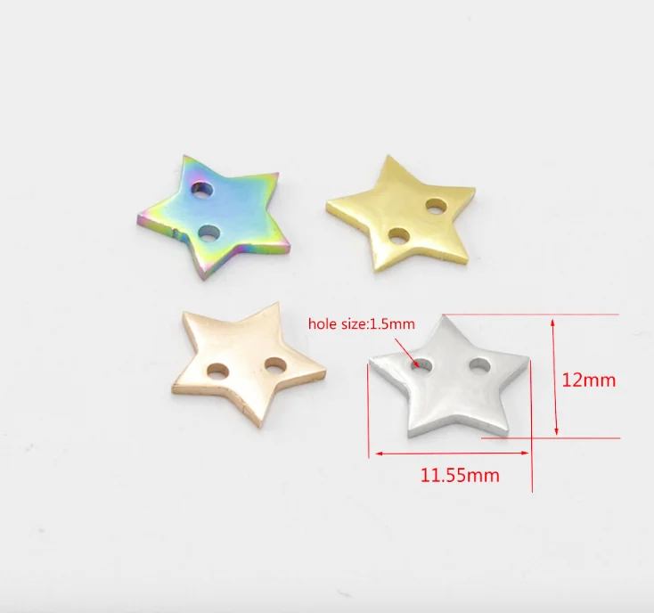 50Pcs 12MM Steel Color Mirror polish Stainless steel Pendant Cut Star Shape (2hole) Charm for DIY Women Jewelry Making Wholesale