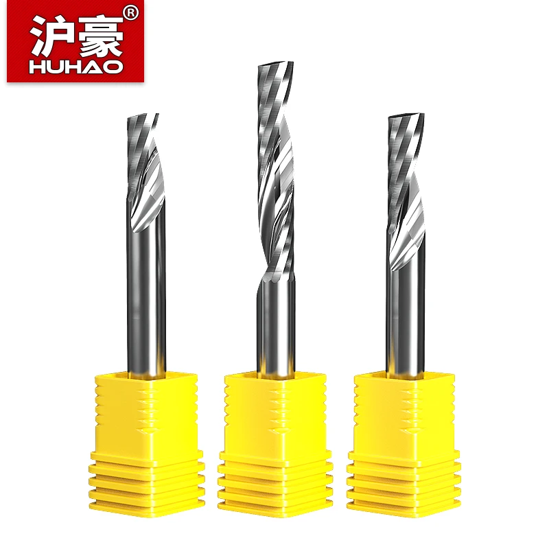 HuHao 1pc 5mm 8mm Carbide Single Flute Spiral Endmill Router Bit For Acrylic MDF Wood Milling Cutter CNC Engraving Machine Tools