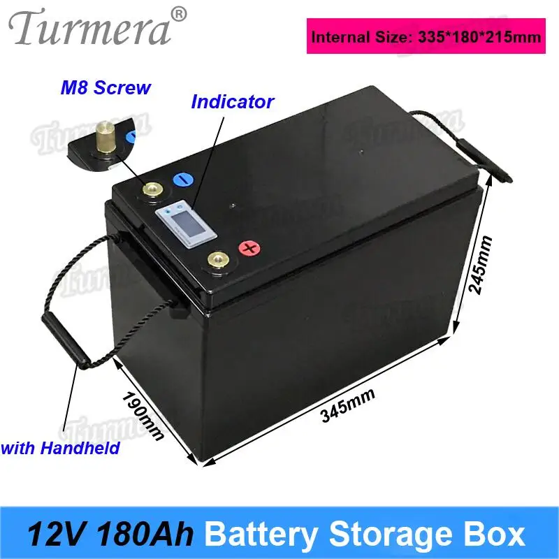 Turmera 12V 180A Battery Storage Box with LCD Display for 4Pieces 200Ah 280Ah 310Ah 3.2V Lifepo4 Battery Solar Energy System Use