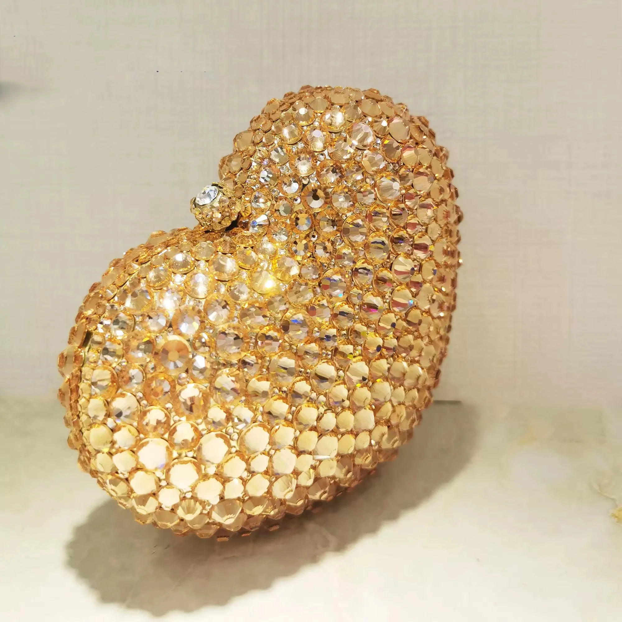 High Quality Heart-Shape Rhinestone Wedding Clutches Luxury Fashion Women Mini Miaudiere Lady Girls Evening Shoulder Handbags