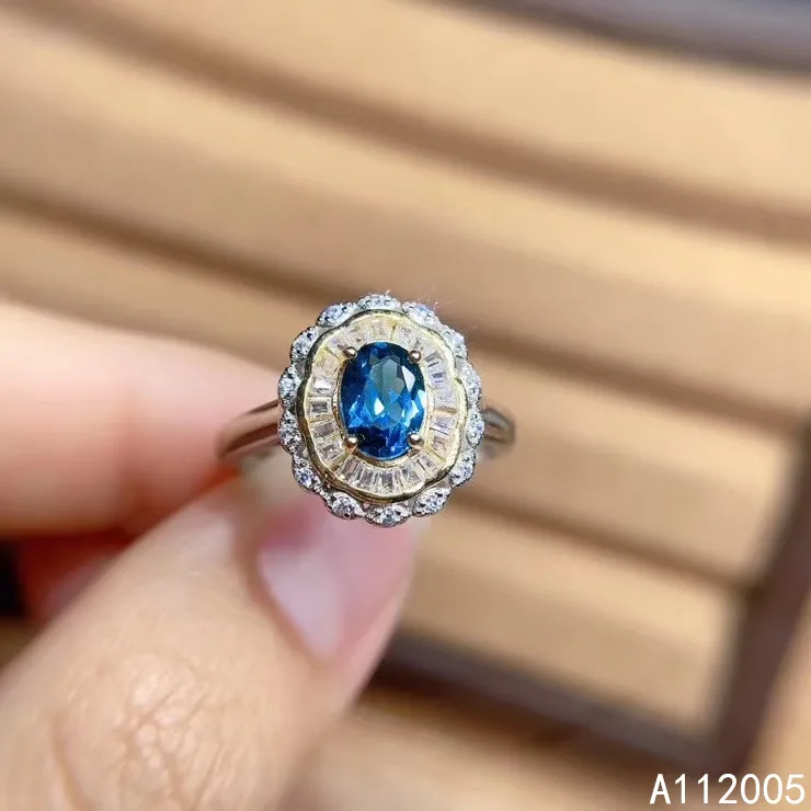 

KJJEAXCMY fine jewelry 925 sterling silver inlaid natural gem stones blue topaz gemstone new Female Miss woman girl ring