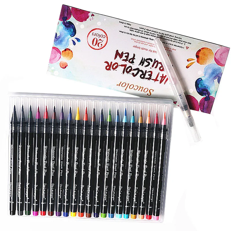 20PCS Colors Art Marker Watercolor Brush Pens for School Supplies Stationery Drawing Coloring Books Manga Calligraphy