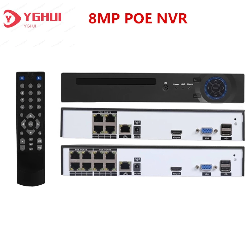 

Сетевой видеорегистратор 4K HD POE NVR 8MP, 4-канальный 8CH ONVIF XMEye APP H.265 48В, распознавание лица, для POE IP-камеры, системы видеонаблюдения