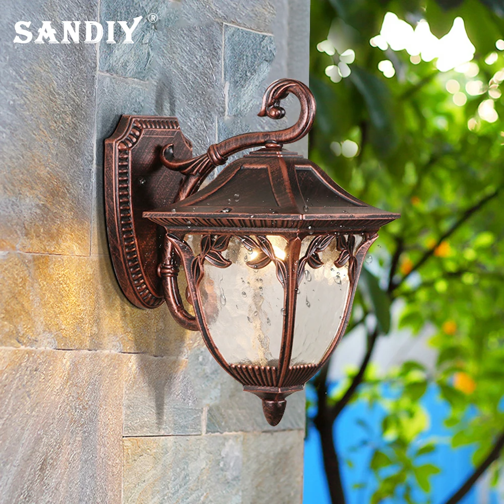 E27 Antique Glass Wall Lamp European Design Retro Porch Light IP65 Waterproof Outdoor Wall Decor Lights for Gate Villa Anti-rust