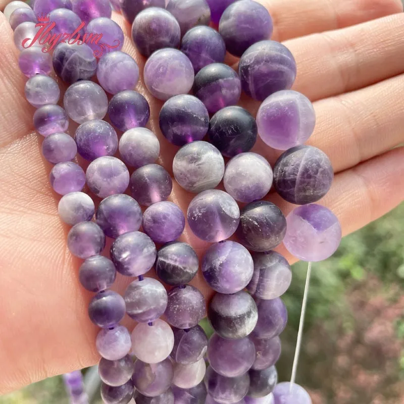 Natural Dream Amethysts Frosted Round Loose spacer Stone Beads For DIY Necklace Bracelats woman man Jewelry Making strand 15\