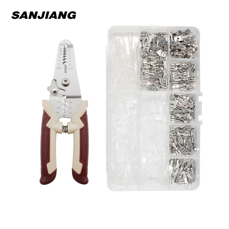 Multi-function crimping pliers set Wire stripper tool kit 120/270/300Pcs 2.8/4.8/6.3mm Male/Female Wire Spade Connectors