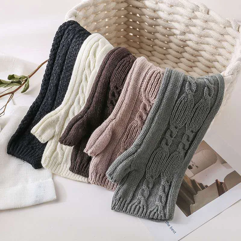 New Autumn Winter Women Knitting Wool Half Finger Long Gloves Keep Warm Touch Screen Thicken Cute Lovely Drive Soft Solid