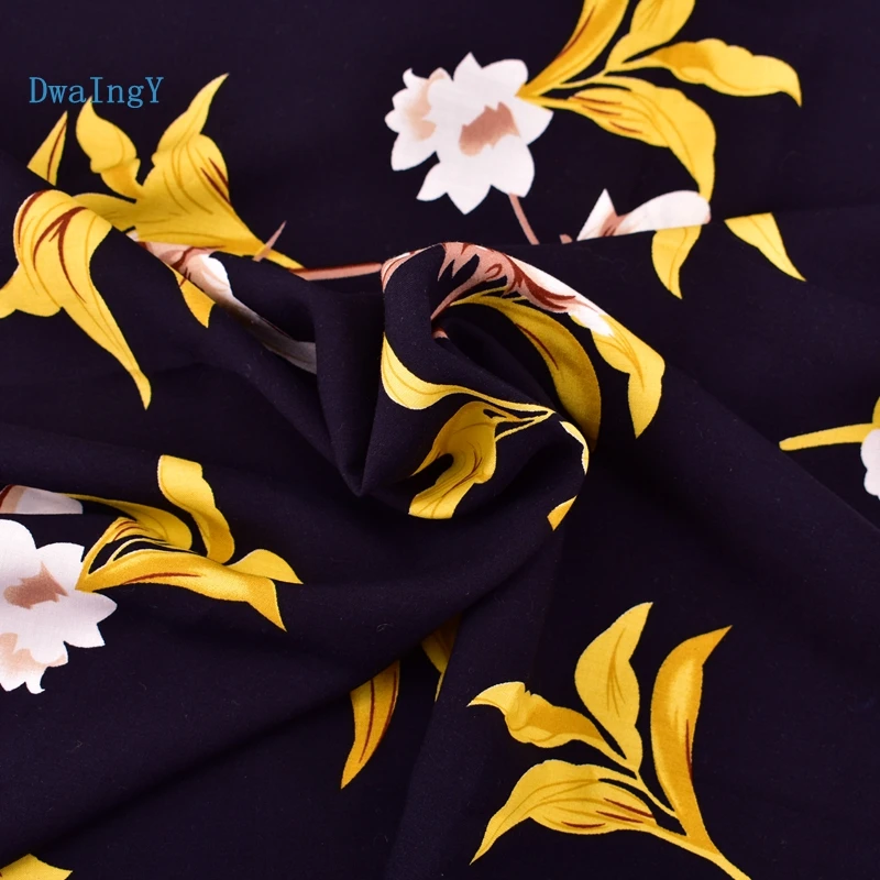 DwaIngY Yellow Flower Series Printed Pattern Lmitation Silk Summer Apparel Fabric For Skirt Dress Shirt Material Half Meter