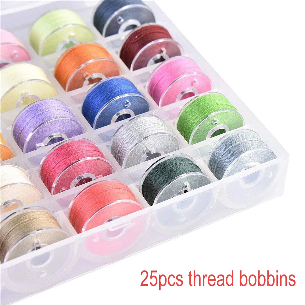 25Pcs Multicolor Bobbin Thread Polyester Thread Spools Sewing Machine Bobbins with Storage Box for Embroidery Sewing Accessories