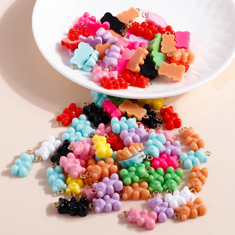 30pcs 11*20mm Candy Solid Color Bear Charms for diy Necklaces Earrings Making Accessories Animal Pendants Jewelry Findings