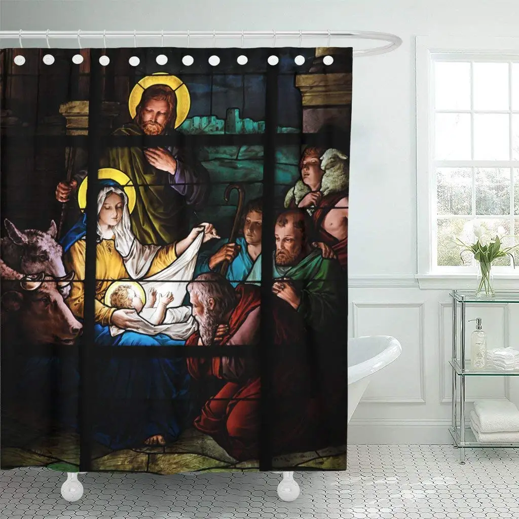 Nativity Scene Stained Glass Window in The German Church Waterproof Polyester Fabric Set