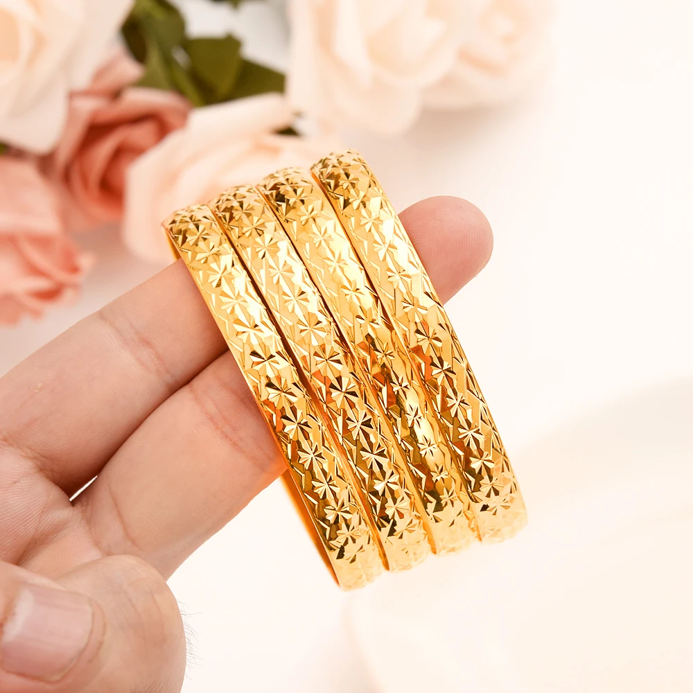 4pcs dubai gold Bangle  women girls Gold Color Ethiopian Bracelet Africa Arab Jewelry Circlet Child men boy  Gift