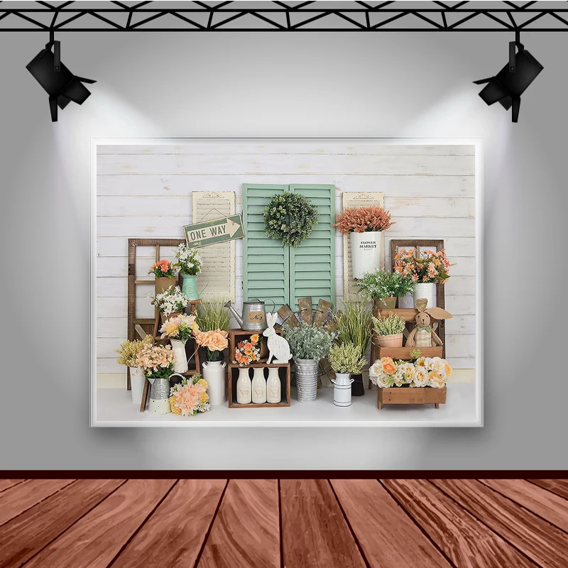 Mocsicka fondos de mercado de flores de primavera para fotografía, decoraciones de conejito lindo, pastel Smash, sesión fotográfica, Fondo de estudio fotográfico