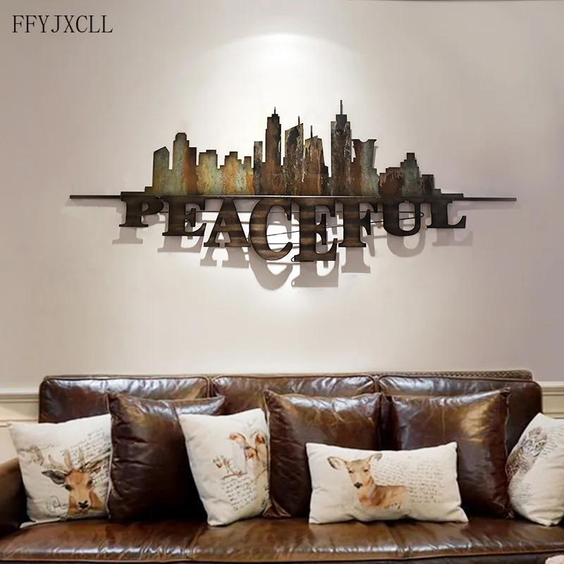 Retro Industrial Style Pendant Three-dimensional Iron Letter Mural Living Room Wall Decoration City Reflection Ornaments