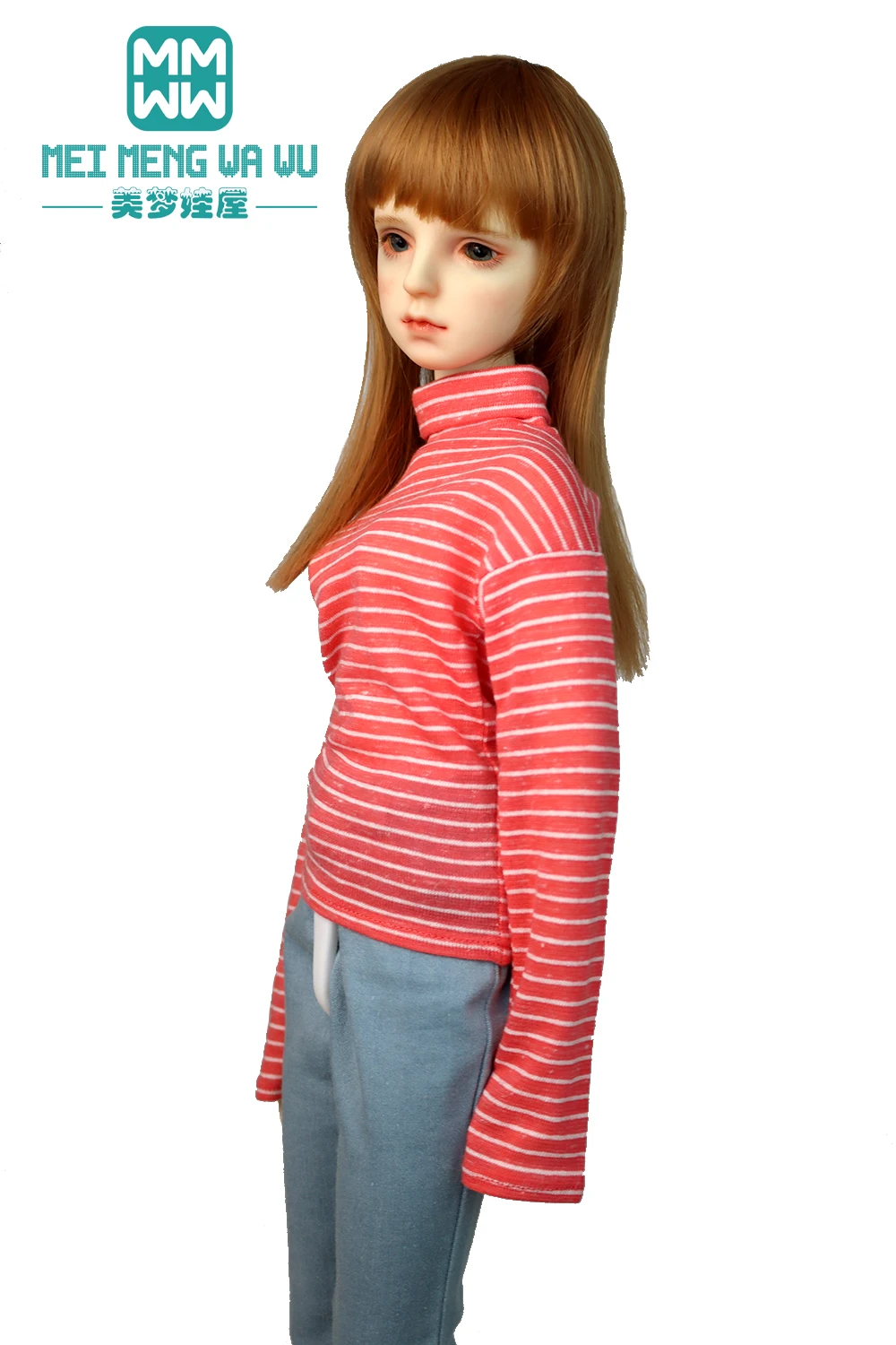60CM BJD Doll Clothes 1/3 SD Toys Ball Jointed Doll Fashion Striped Turtleneck Jeans