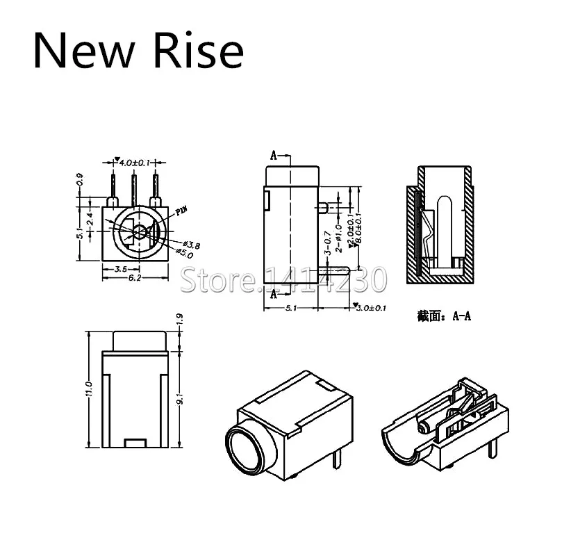 10Pcs DC Power Jack Socket Connector DC003 3.5x1.35mm 3pin 5V 1A DC-003A 3.5*1.3mm Round Hole