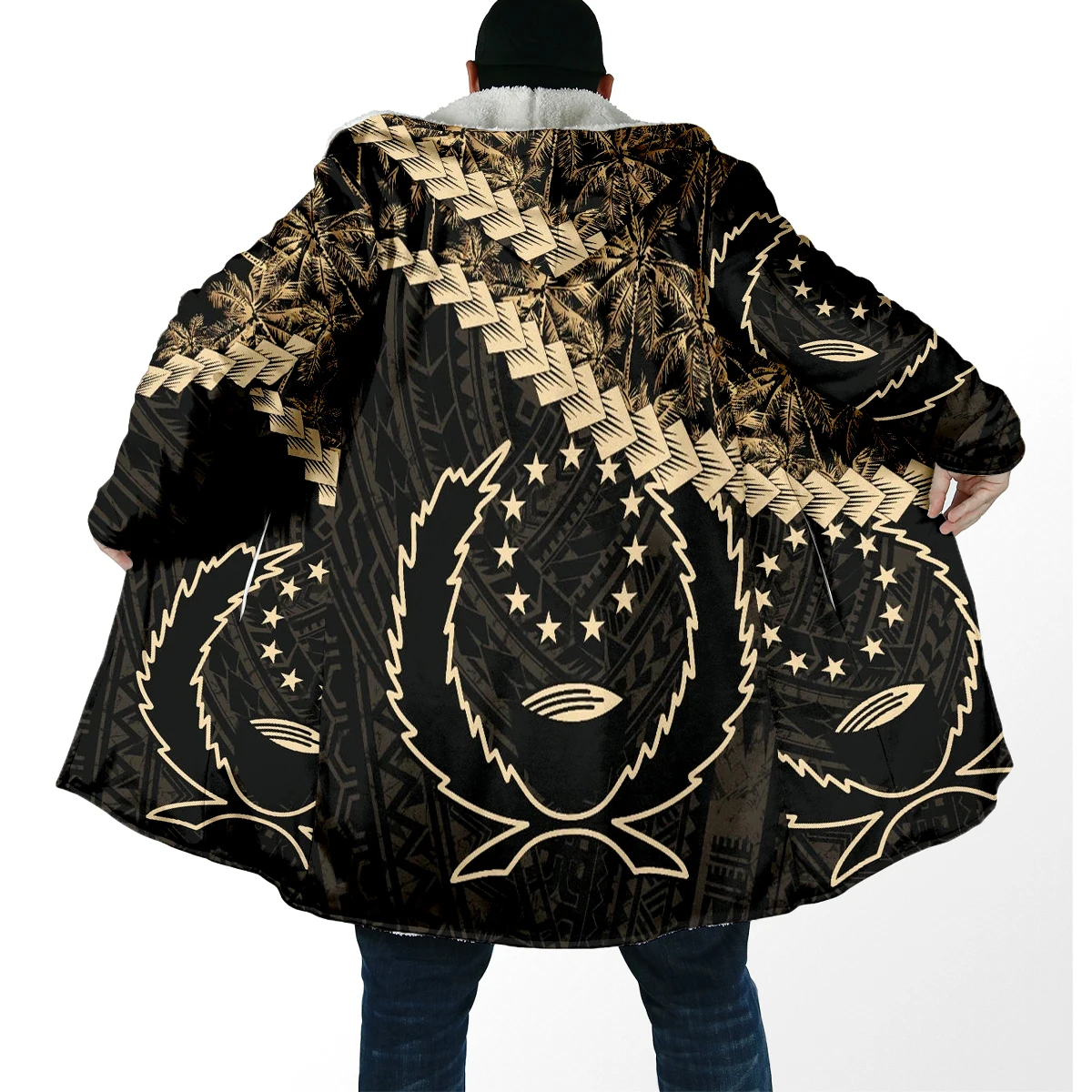 PLstar Cosmos 3Dprinted Cloak Chuuk Pohnpei Tribal Tattoo Coat Hooded Casual Unqiue Unisex Man/Woman Premium Hrajuku US Size -1