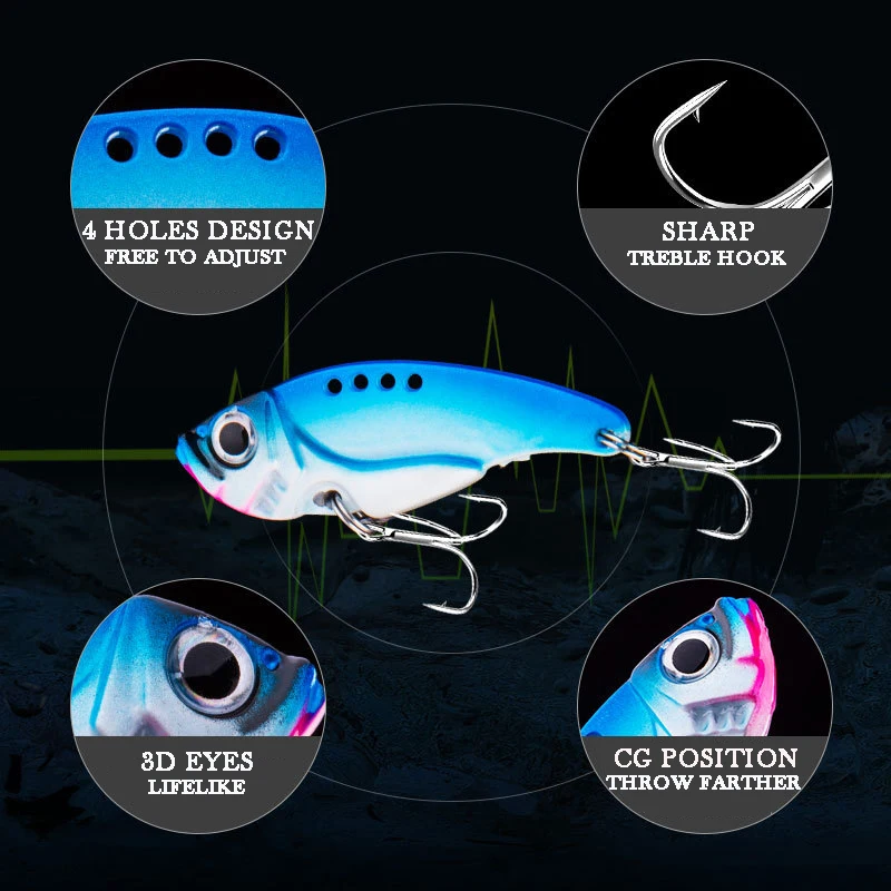 Metal VIB Fishing Lure, Jig Vibrate, Hard Bait, Spin Fishhook, Sinking Crankbaits, Spinner, Bass, Pike, Perch, 7g/10g/15g,1Pc