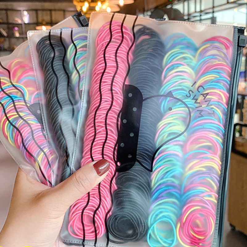 200/300/500 Pack High-quality Elastic Nylon Hair Bands For Girls Colorful Rubber Band Kids Hair Accessories Headdress