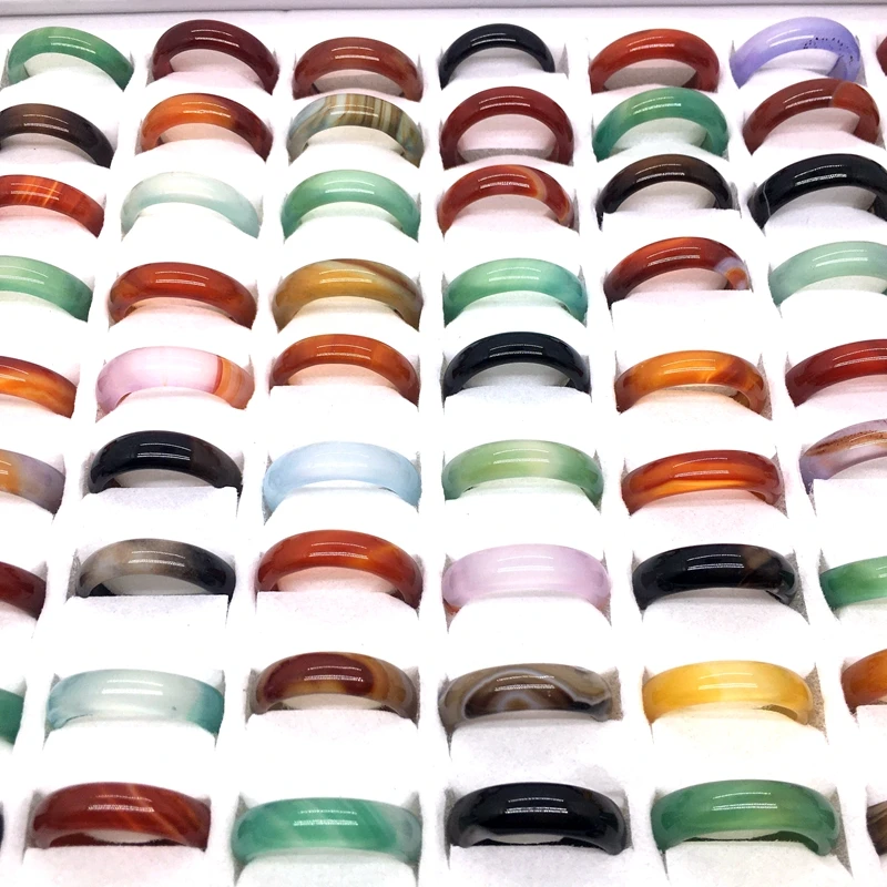 MixMax 100 Pieces Women\'s Fashion Rings 6MM Colorful Agate Jewelry Bands Wholesale Lot Party Gifts Mix Colors