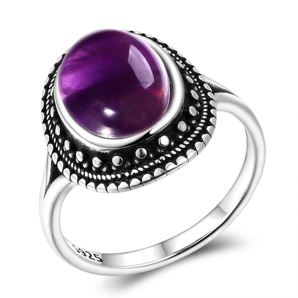 925 Silver Rings Natural Amethyst Gemstone Rings for Women Wedding Bands Anniversary Gift Fine Jewelry