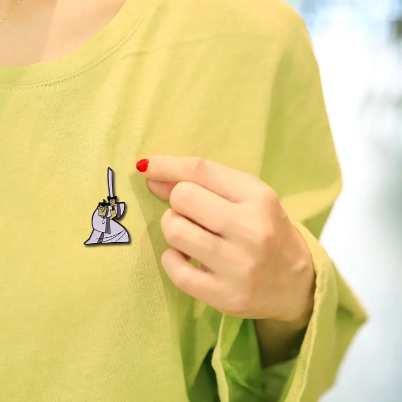 Samurai Jack Pin 90s Ninja White clothes warrior Cartoon brooch Heady Festival Hat and Lapel pins