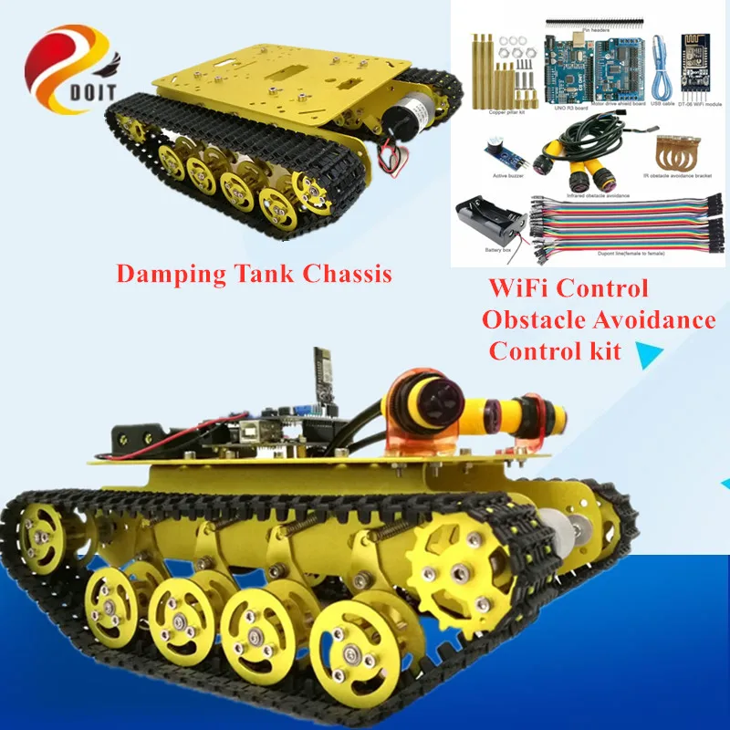 

DOIT WiFi Control Obstacle Avoidance Smart Robot Crawler Tank Car Chassis TS100 with Shock Absorption for Modification by Phone