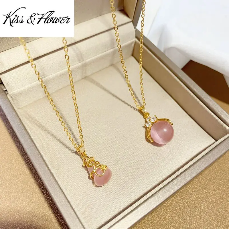 

Красивые ювелирные изделия KISS & FLOWER NK216, оптовая продажа, модное женское ожерелье из золота 24 карата в форме тыквы кошачий глаз для дня рождения, свадьбы, невесты, матери
