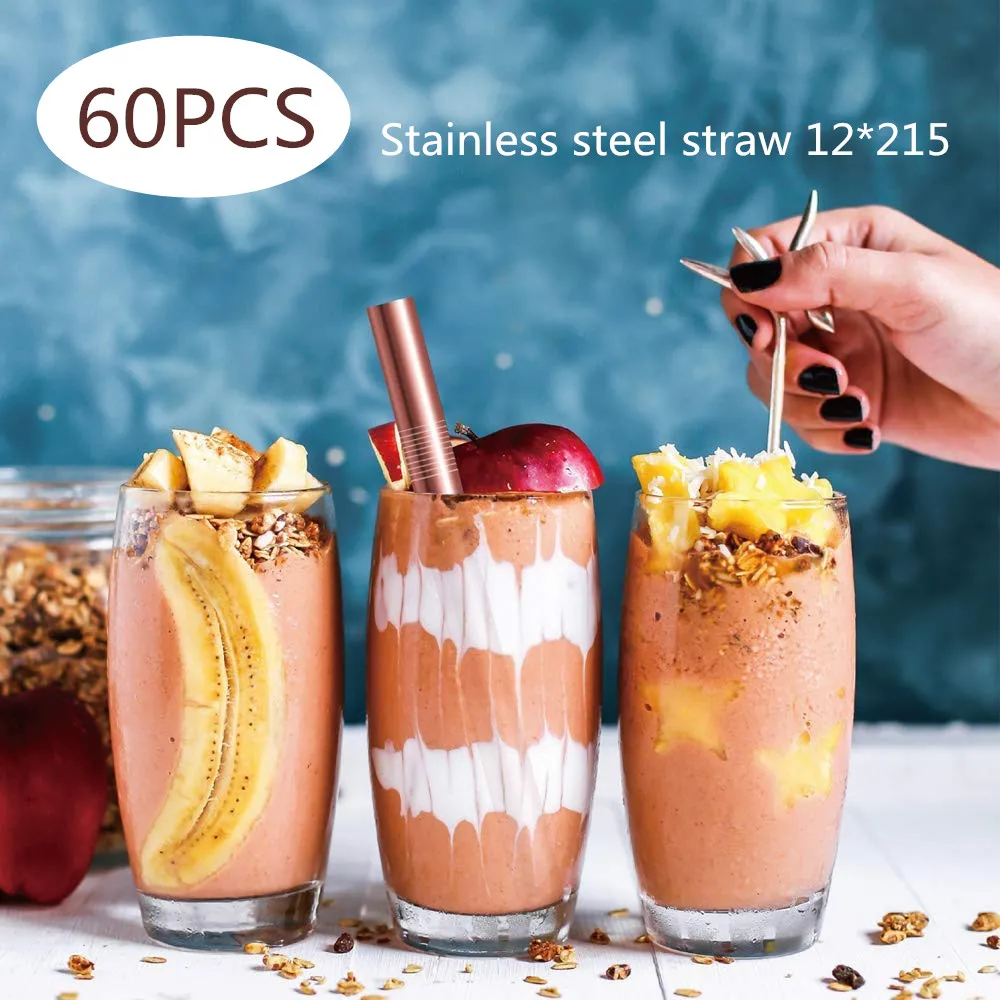 

60Pcs/Set Reusable Drinking Straw 12mm Metal Straw Set 304 Stainless Steel Straw Pearl Milkshake Bubble Tea Straw Party Barware