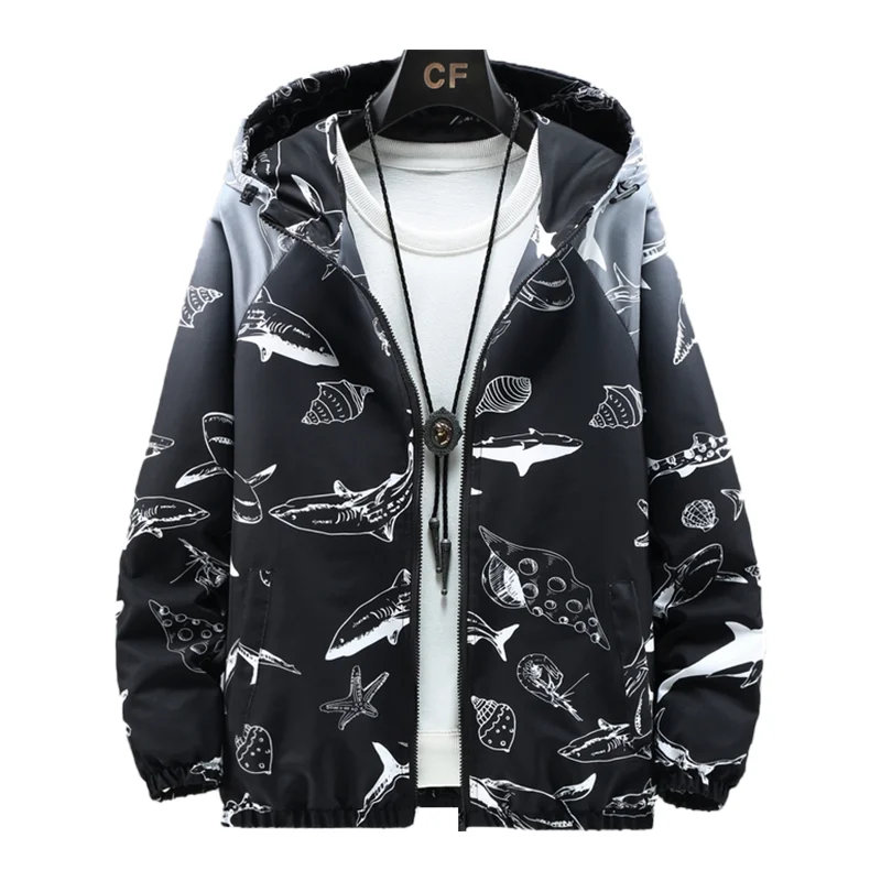 

Women Jackets 2021 Autumn Fashion Print Windbreaker Women Hooded Jacket Coats Zipper Woman Veste Basic Femme Jaqueta Feminina