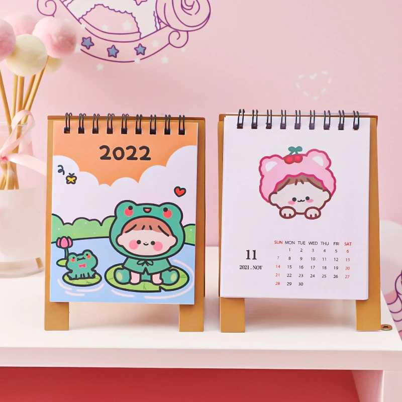 New Cartoon Little Desk Calendar 2021-2022 Schedule Plan Perpetual Calendar Mini Desk Calendar Dec Stationery School Supplies