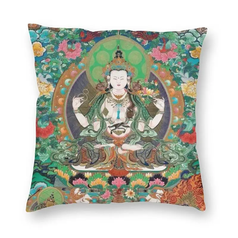 Buddhist Thangka Art Cushion Covers Sofa Home Decorative Buddha Buddhism Mystical Meditation Square Pillow Case 40x40