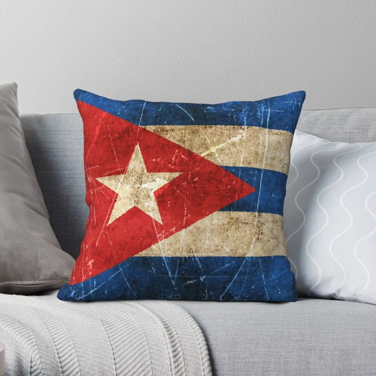 Vintage Aged And Scratched Cuban Flag Square Pillowcase Polyester Linen Velvet Printed Zip Decor Pillow Case Sofa Cushion Case