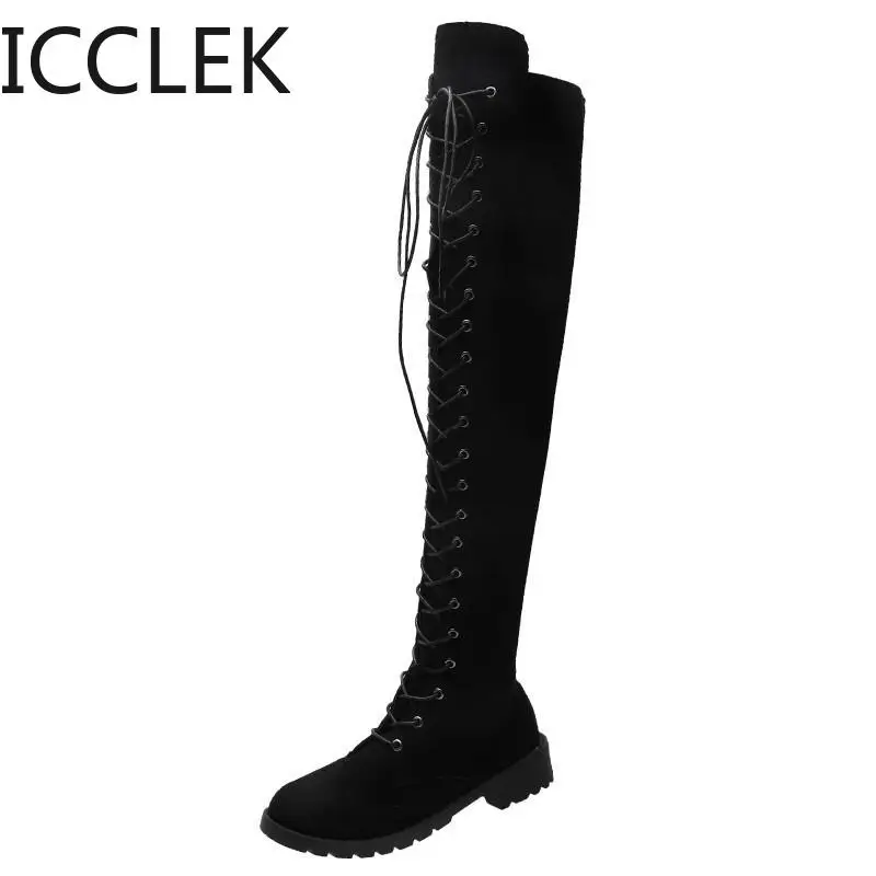 2020 Autumn Winter Woman Over Knee Boots Flat Heel Woman Long Boots Fashion Sweet Woman Boots Daily Footwear  black purple A137