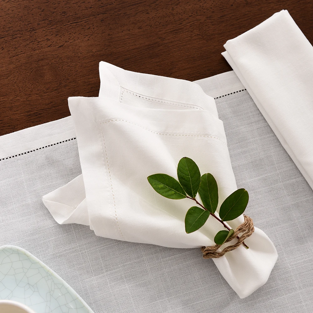 12 Stück Tischservietten für Hochzeit, Party, Abendessen, weiße Stoffservietten für Restaurant und Zuhause, Baumwoll-Leinen-Taschentücher in 4 Größen – Detail 10
