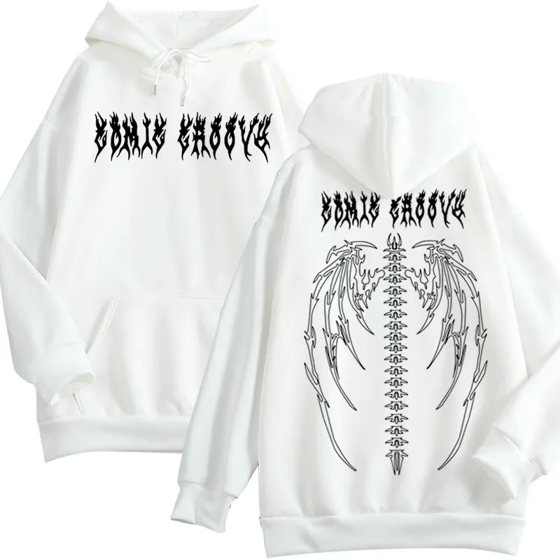 Dark style goth couple hip hop Harajuku Hoodie lover Skull wing Sweatshirt Cartoon BF Fleece Hoodie Casual paint Pullover Unisex