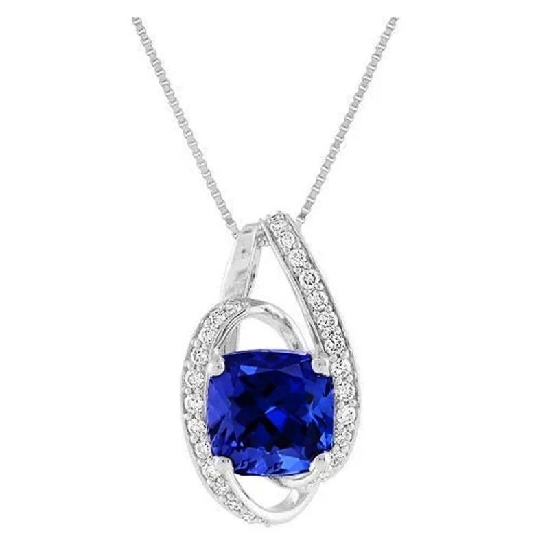 CAOSHI Noble Temperament Square Blue Crystal Stone Pendant Necklace for Women Elegant Wedding Engagement Jewelry Accessories