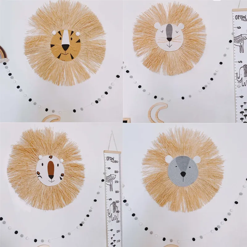 

OOTDTY настенная игрушка в скандинавском стиле с мультяшным львом, хлопковая нить ручной работы, плетеная голова животного, украшение для детской комнаты, девочки