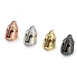 Spartan Knight Helmet Charms Copper Pave Black Cubic Zirconia Beads Pendant for DIY Craft Men Women Bracelet Jewelry Making