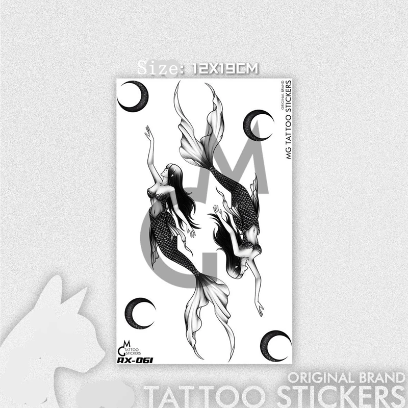 Mermaid Moon Temporary Tattoo Sexy Stickers Waterproof Fresh Cool Girl Black Body Art Fake Tattoo Flower Half Arm Tattoo Sticker