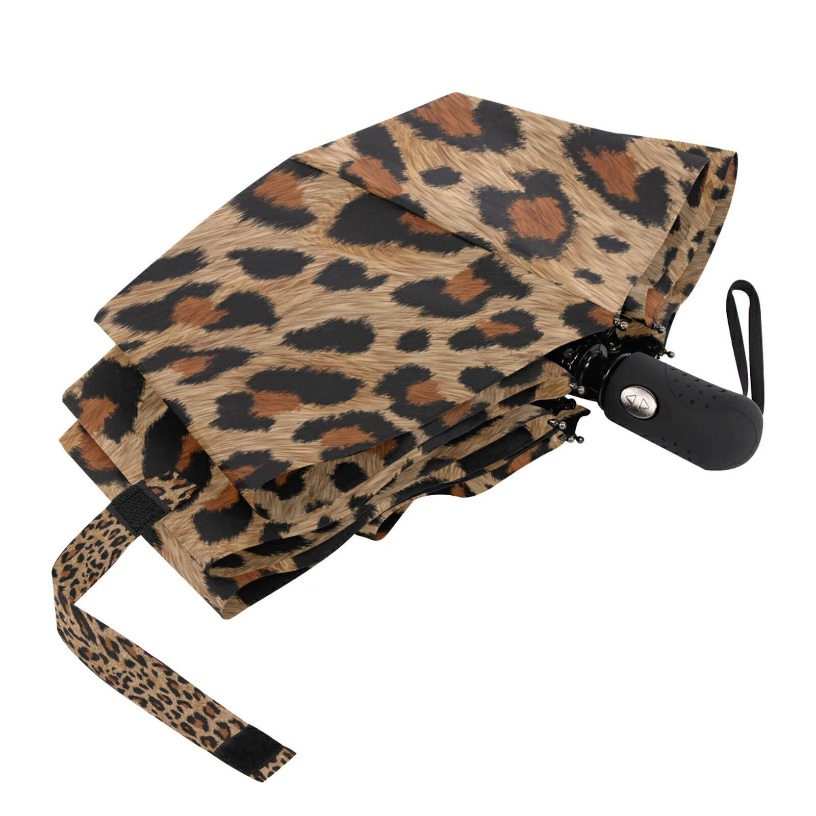 Leopard Print Women\'s Automatic Umbrella Male Rain Sun Protection Three Folding Umbrella Parasol Parapluie For Outdoor Travel