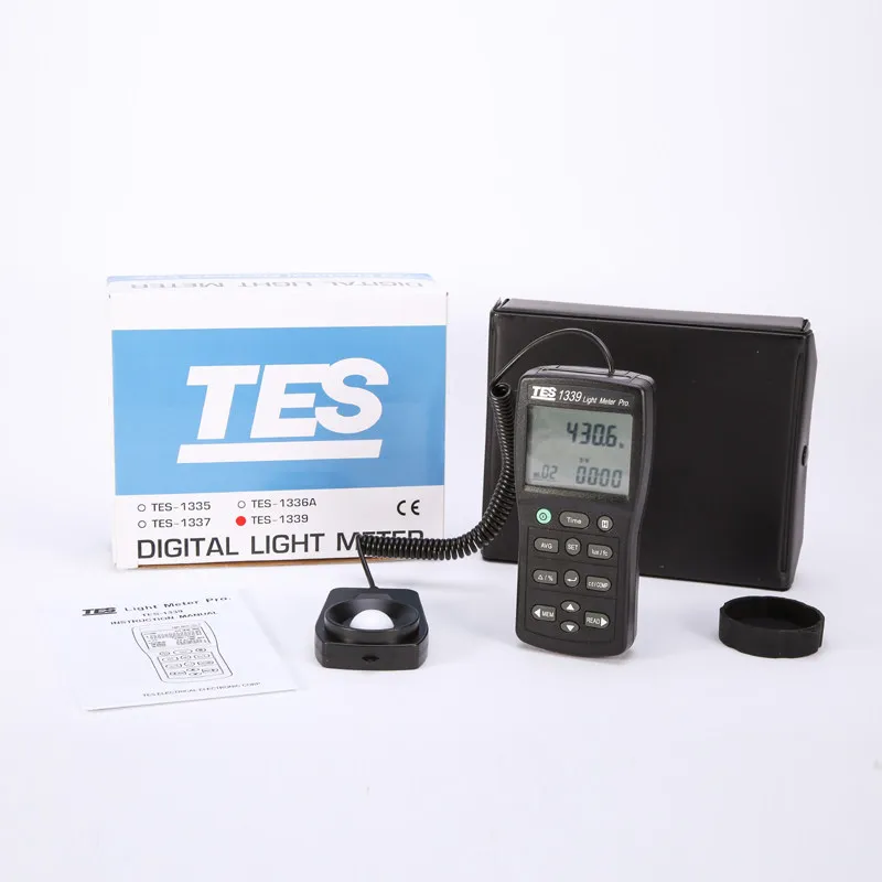 TES-1339 ضوء متر قياس مستويات تتراوح 0.01 إلى 999900 لوكس مضيئة كثافة قياس