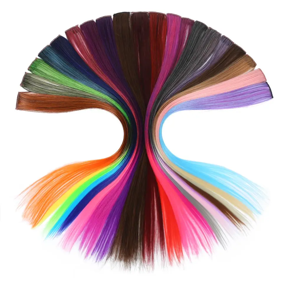 LUPU Synthetic Hair Extensions Long Straight Clip Ombre Grey Red Pink Colored Rainbow Highlight Strands Of Hair On Hairpins