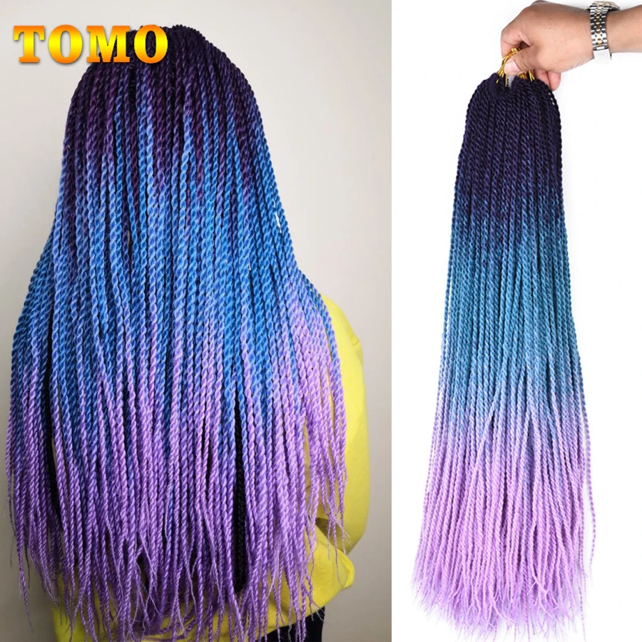 TOMO 24Inch Senegal Twist Crochet Mengepang Rambut Ekstensi 30 Akar Sintetis Suhu Tinggi Crochet Rambut untuk Wanita Ombre Warna