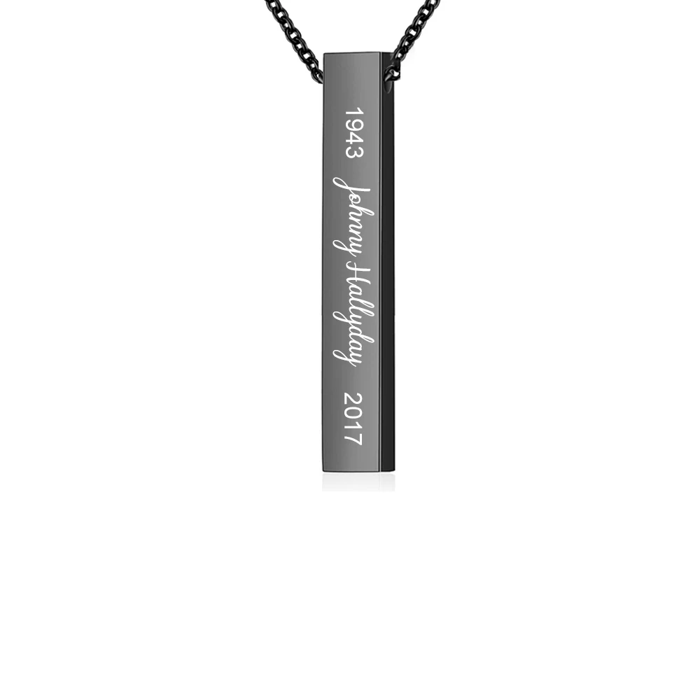 Customized French Rocker Johnny Hallyday Bar Necklace Engraved Date Name Pendant Fans Souvenir Jewelry Gift  5-Colors